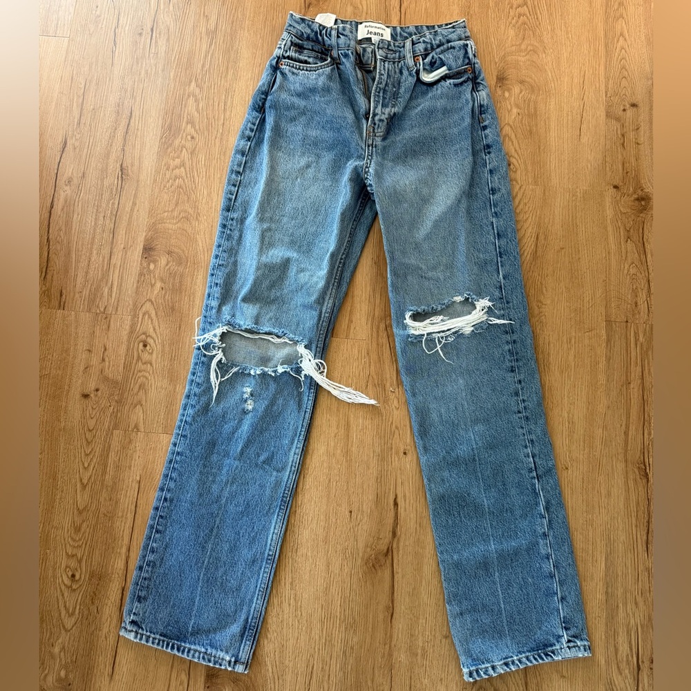 Reformation Ripped and Distressed Straight Leg Jean